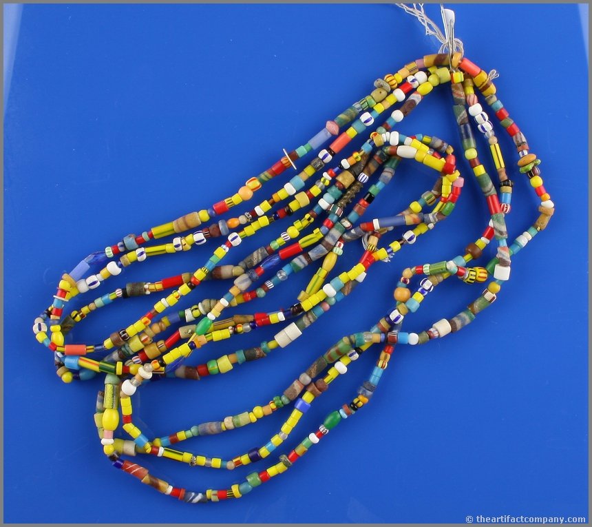 3 - 36"+ Trade Bead Necklaces: A kaleidoscope of variosu beads and colors make up these three excellent trade strands..