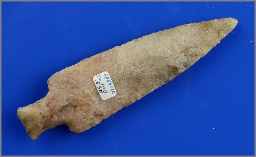 4 1/2" Stemmed Knife: Quartzite example from Spencer Co., Indiana. Unusual material choice but a good relic.
