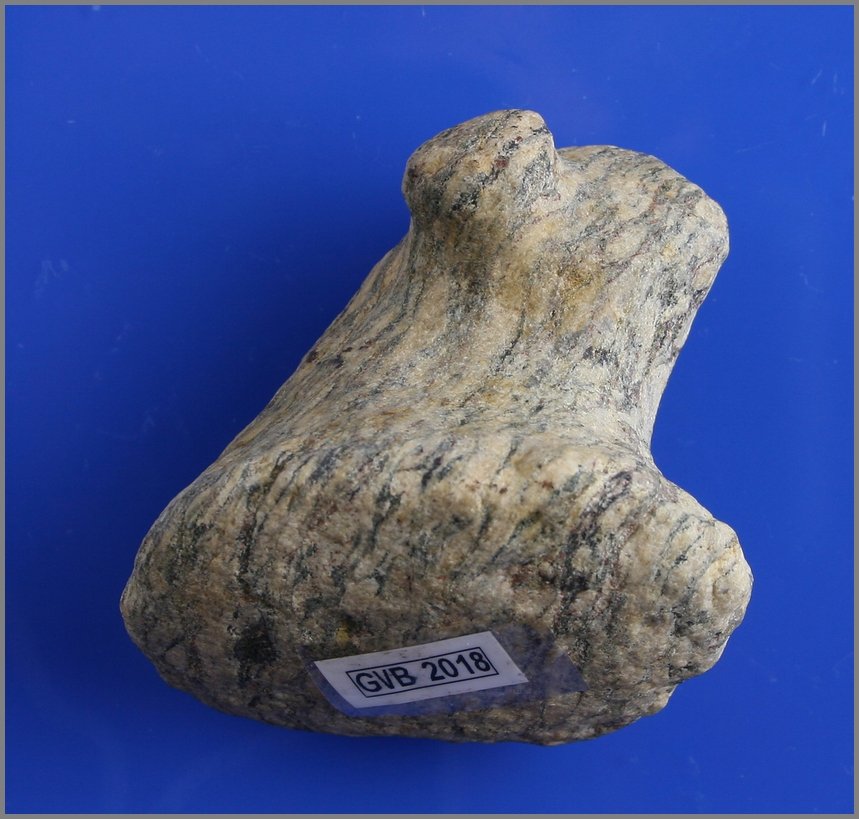 2 1/4" Popeye Bust Style Birdstone: Gneiss example found west of Ft. Wayne, Indiana. Rare with weathering.