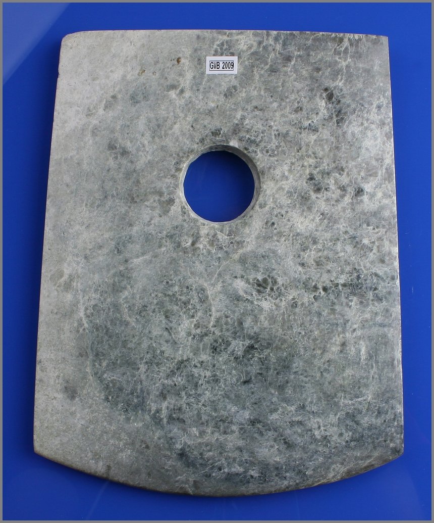 9 3/4" Chinese Jade Battle Axe: MASSIVE at 7 13/16" wide example from China. Undetermined age but appears old.