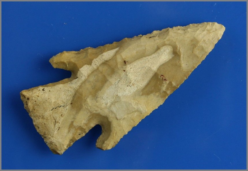 Fantastic 3" Hardin with 2 COA's: Ultra thin extremely well executed example with perfect symmetry and a steep bevel. Attractive cream/brown/mocha colored mottled chert. Found in Cooper Co., Missouri. Stermer and Saline River G-9.5 CO