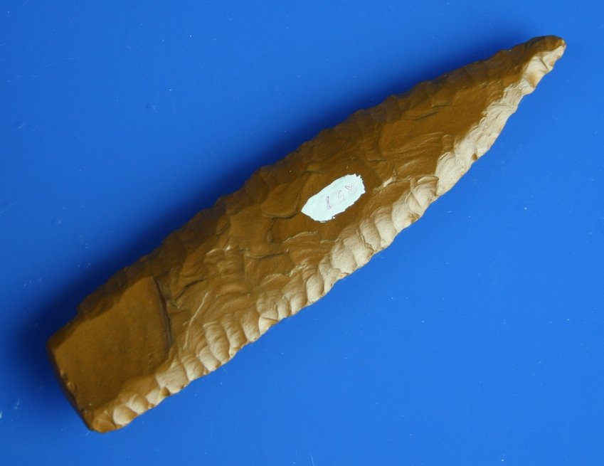 Large Awesome Cumberland: This fantastic piece is 4 7/8" of what could have easily been an 8" point. Recovered in Florence Co, Alabama. Ex- John P. Jones Collection.