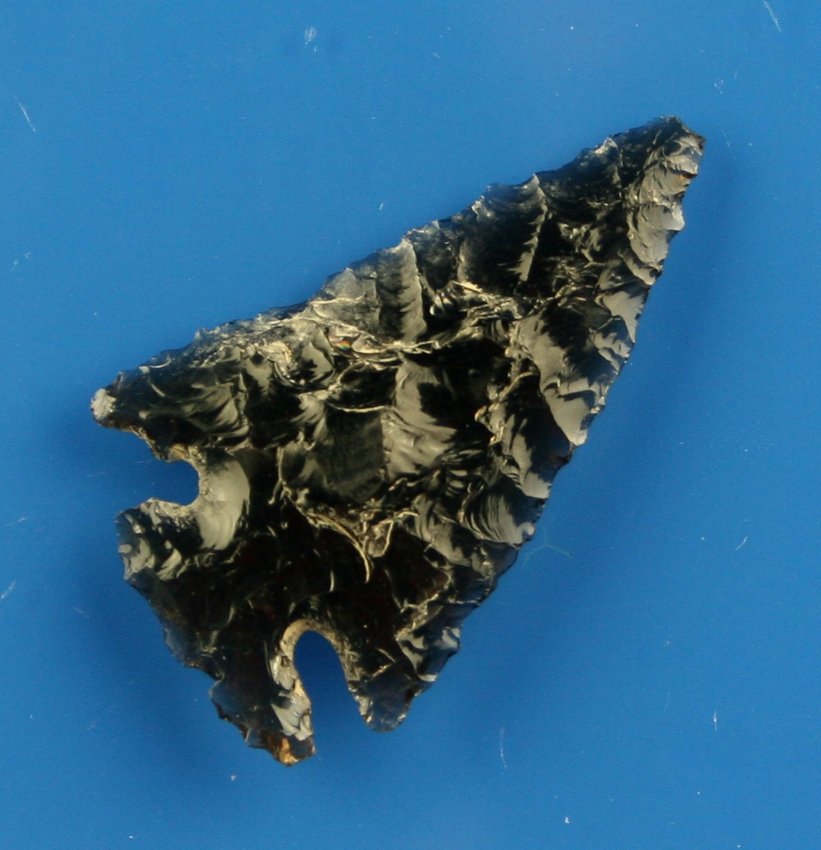 1 9/16" Elko Corner Notched: Obsidian example from Northern California. Nice and translucent.