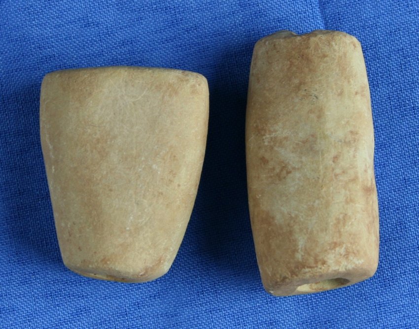 Pair of Stone Beads/Pipes: One recovered in Kerr Co., TX, the other Burnet Co., TX. Limestone/hardstone.