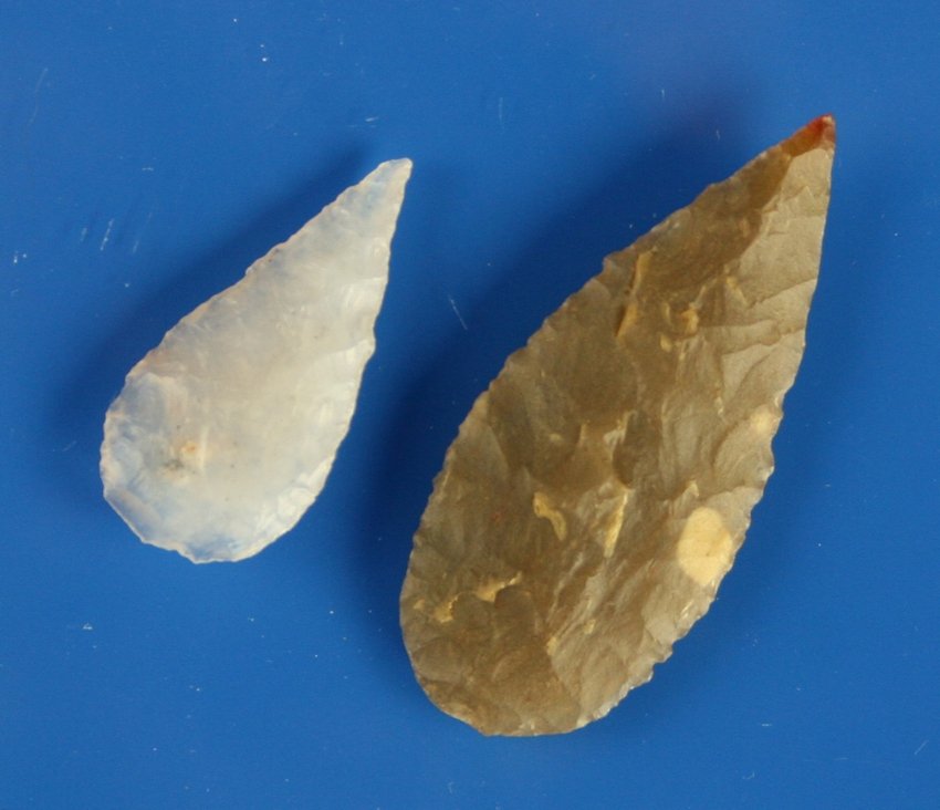 Pair of Beautiful Translucent Texas Darts: One Root Beer. One Opalized Agate. Both Texas. Biggest 2 inches.