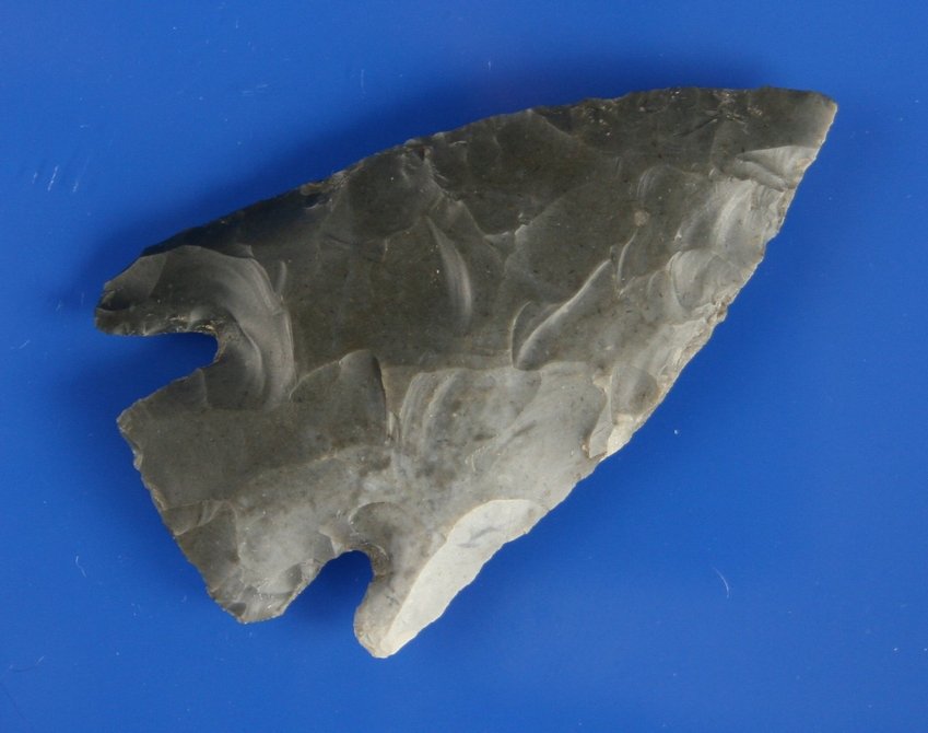 2 3/4" Castroville: Nice large example made of a pretty blue gray chert. Texas.