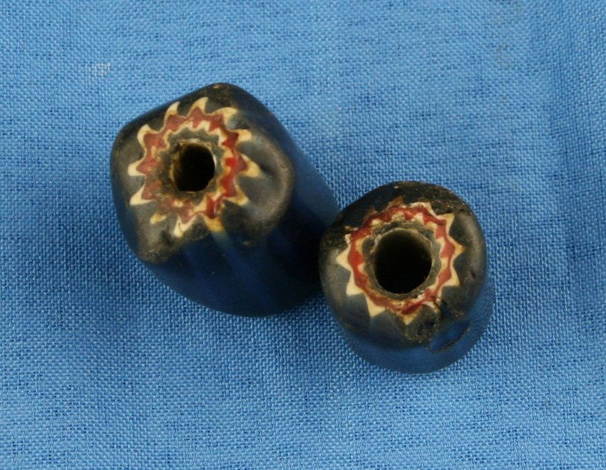 2 Blue 6-layer Beads: Nice pair of varying size from 7/8" to 3/4".