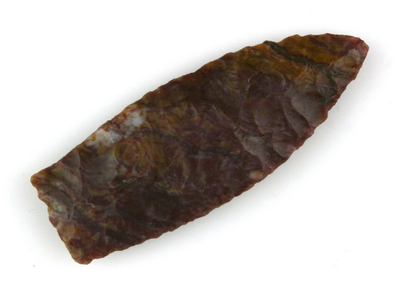 Beautiful Alibates Angostura - Jackson G-9 COA: Amazingly beautiful point made from 'beefsteak' variety Alibates Flint. Oblique flaking to die for. Ex- Snyder Collection. Hale Co., Texas. Jackson G-9 COA. This is a great one. Sold in an earlier auc