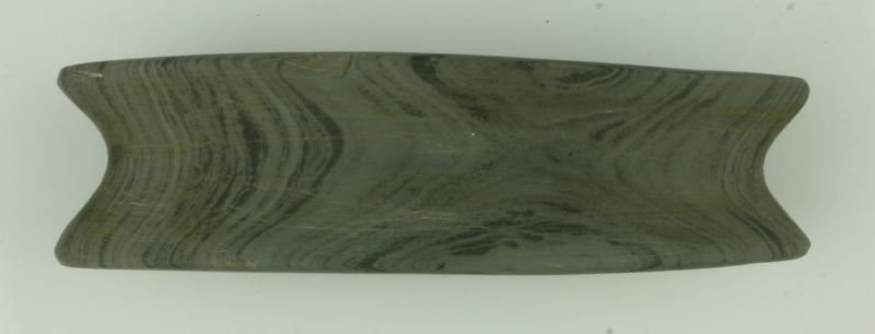 3 3/4" Reel Bannerstone: Green Banded Slate example from Ohio.