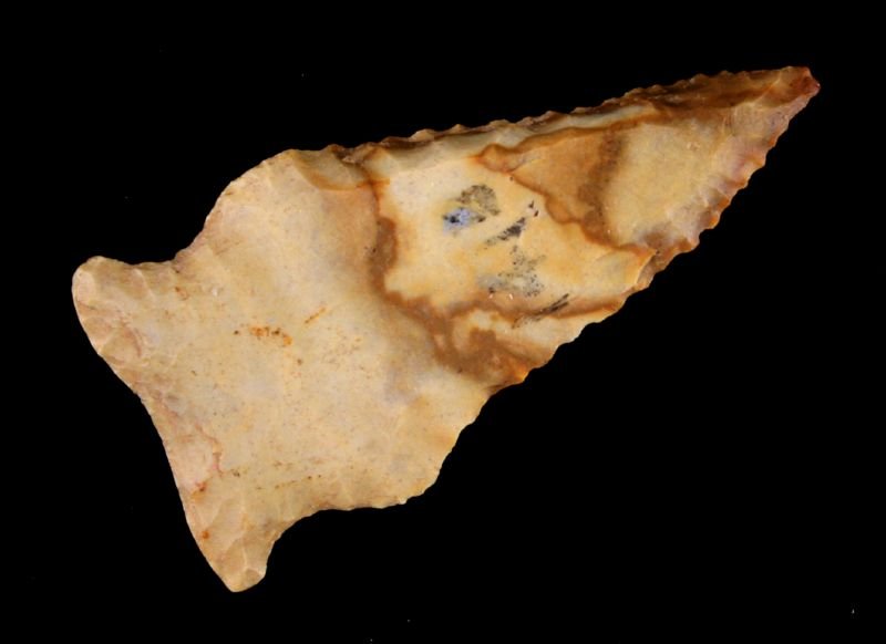 2 5/8" Greenbrier: Nice example found by B. Earl Perks in Pulaski Co., Illnois. Pretty banded chert.