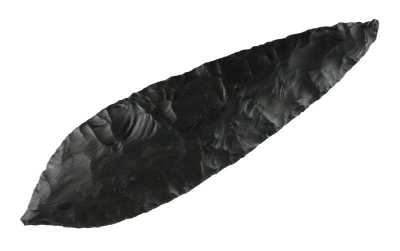 8" Mixtec Knife - Jackson COA: Mexican type in a black chert formerly of the Allan Brown Collection. Jackson COA