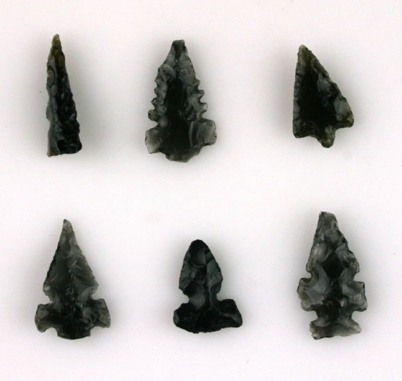 6 Nice Obsidian Birdpoints: Reported found by Ernest Schug in Stanley Co., South Dakota.