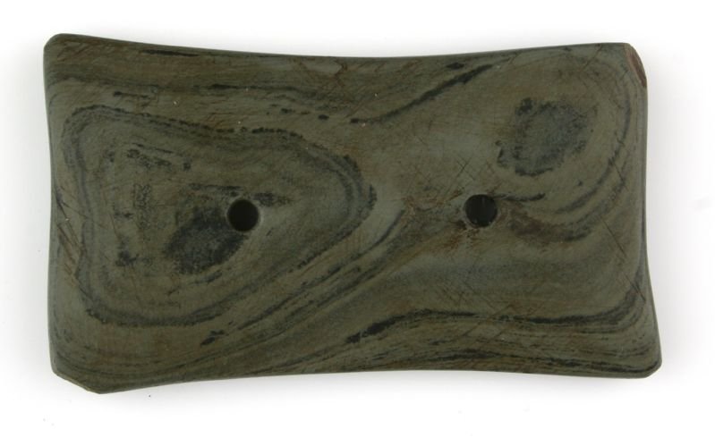 4" Quadriconcave Banded Slate Gorget: Extra fine example of a rare type. Pretty banding and good condition. Ohio type.