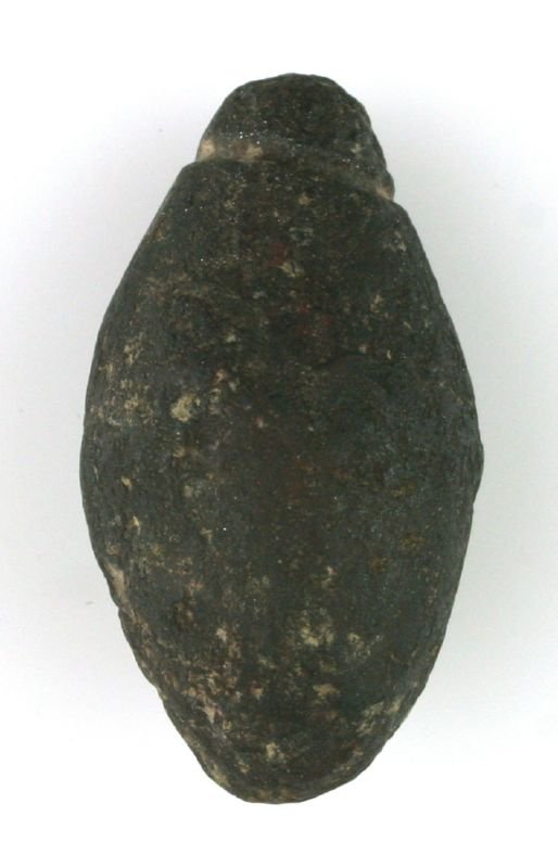 1 7/8" Grooved Hematite Plummet - Ex- Tom Davis: Completely intact well proportioned example. Polished Hematite. Reported found in Kentucky. Ex- Tom Davis.