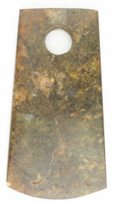 8 7/16" Chinese Greenstone Axe: Nice drilled example of unknown age. Excellent display/decorator.