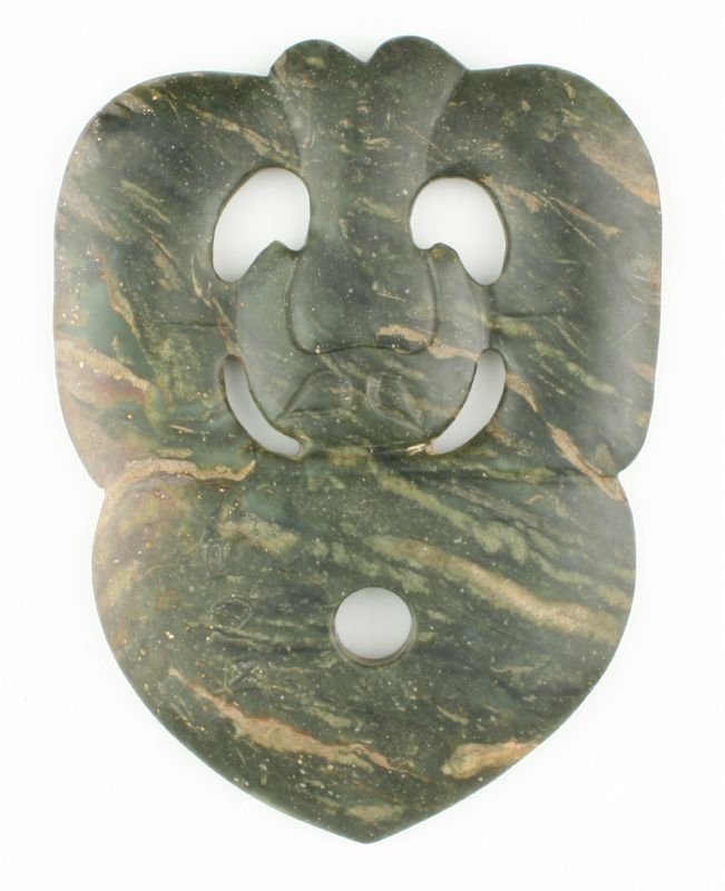 9 3/4" Chinese Greenstone Totem: Unknown age or form. Very pretty greenstone piece.