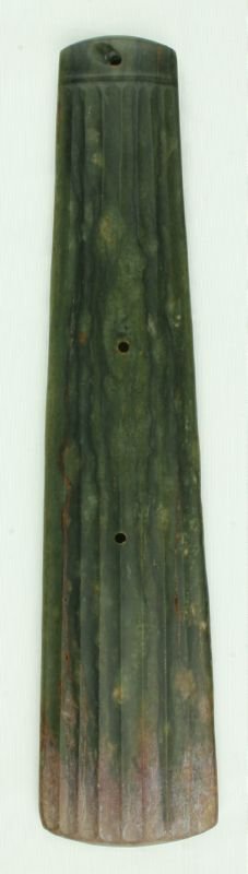 14 5/8" Chinese Greenstone Axe: Exact age unknown. Glyph on one face, fluted reverse.