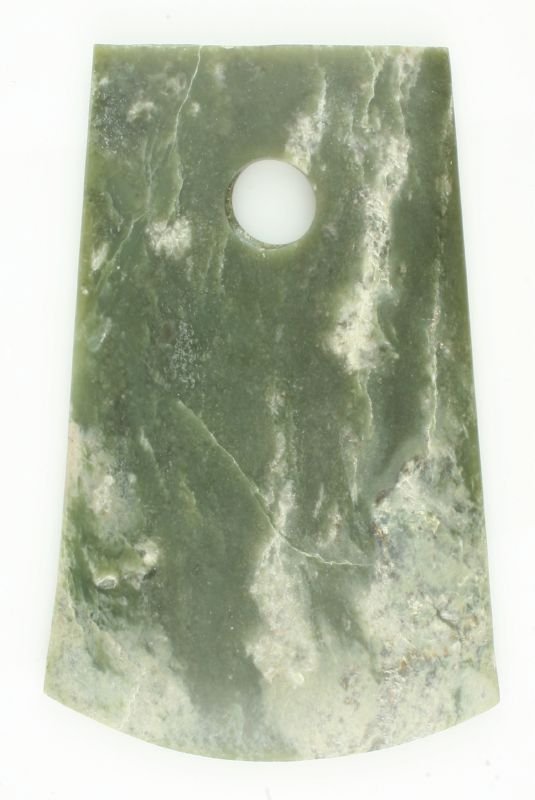 7 7/8" Chinese Greenstone/Jade Axe: Nice example of unknown age. Pretty!