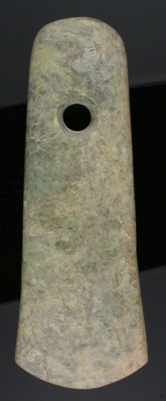 9 1/4" Chinese 'Neolithic-Style' Axe: Greenstone/Jade example of unknown age. Reported from Shanxi Province, Northern China.