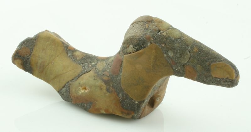 REPRO 4 5/8" Popeye Birdstone: Puddingstone conglomerate example marked 'Erie Co., Ohio'