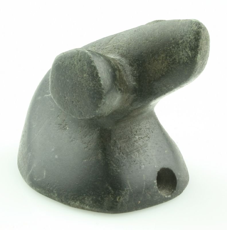 REPRO- 2" Popeye Bust Birdstone: Dark colored steatite/hardstone marked 'Ohio CO., Ohio' REPRODUCTION.