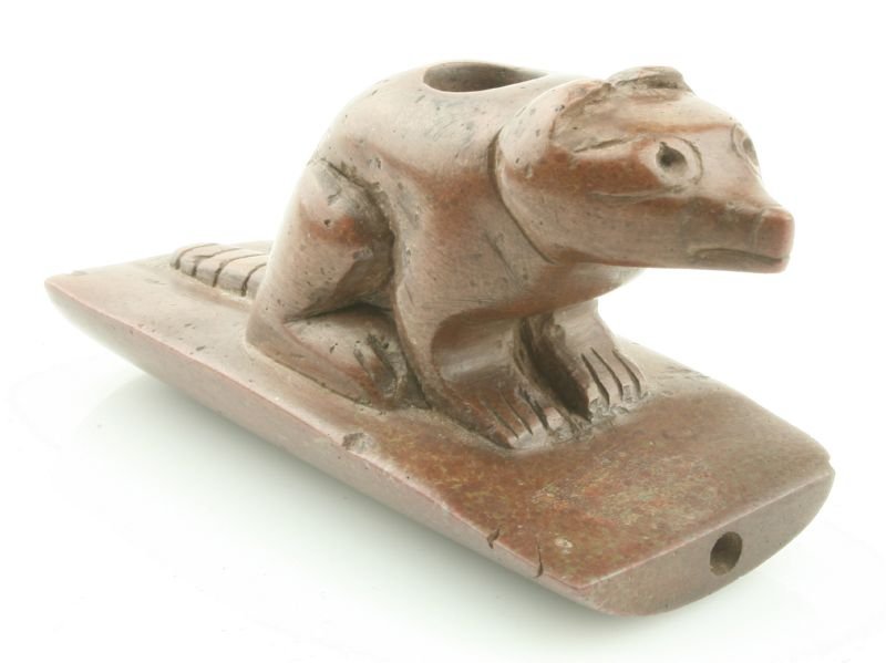 REPRO- 3 1/8" Raccoon Effigy Pipe: Marked 'Alabama' on faded tag. REPRODUCTION.