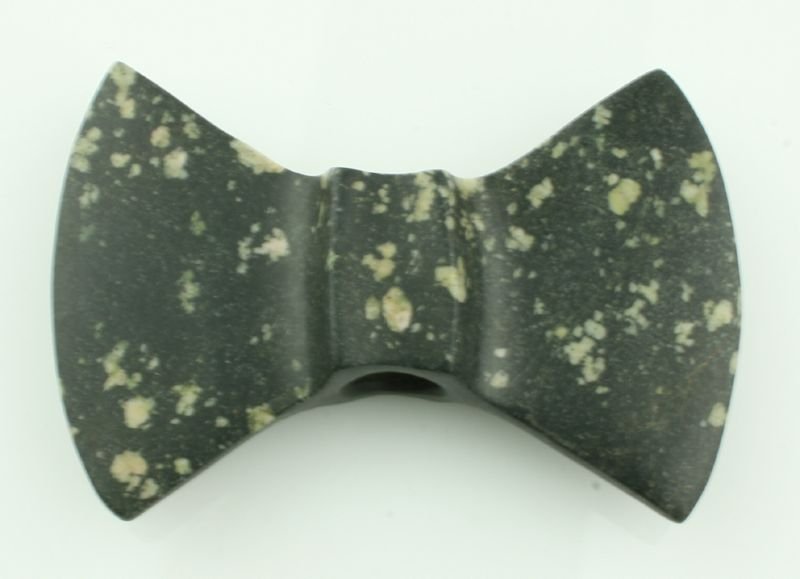 REPRO 2 1/2" Wisconsin Winged Bannerstone: SUPER nice made example in porphyry. Nice polish. Marked 'W313' and 'Lucas Co., Ohio W313' REPRODUCTION