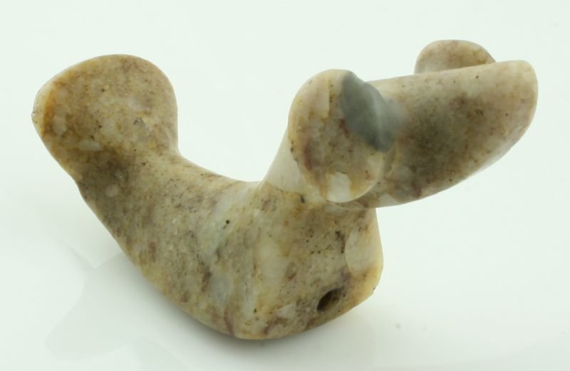 REPRO- 3 1/4" Popeye Birdstone: Quartz Conglomerate example with good polish. REPRODUCTION.