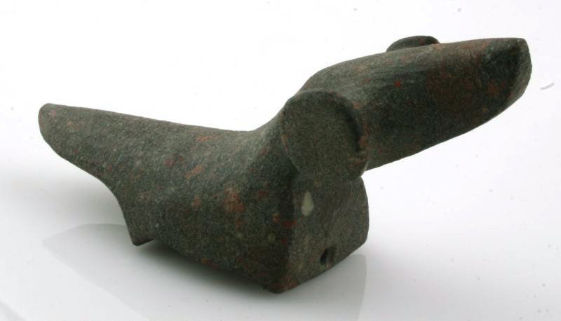 REPRO 4 3/16" Popeye Birdstone: marked 'Cass Co., Mich 721' in a gray/pink porphyry. REPRODUCTION