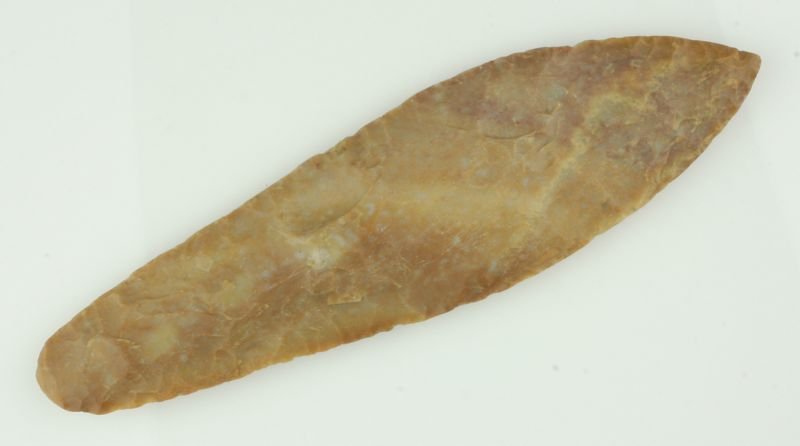 REPRO 8" Morse knife: Marked St. Clair Co., Illinois. Multicolor chert. Reproduction.