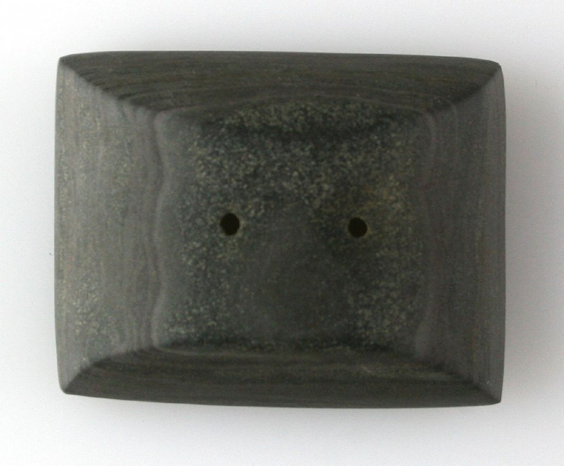 2 1/2" Semi-Keeled Gorget: Lorain Co., Ohio. Banded Red/Green Slate example.