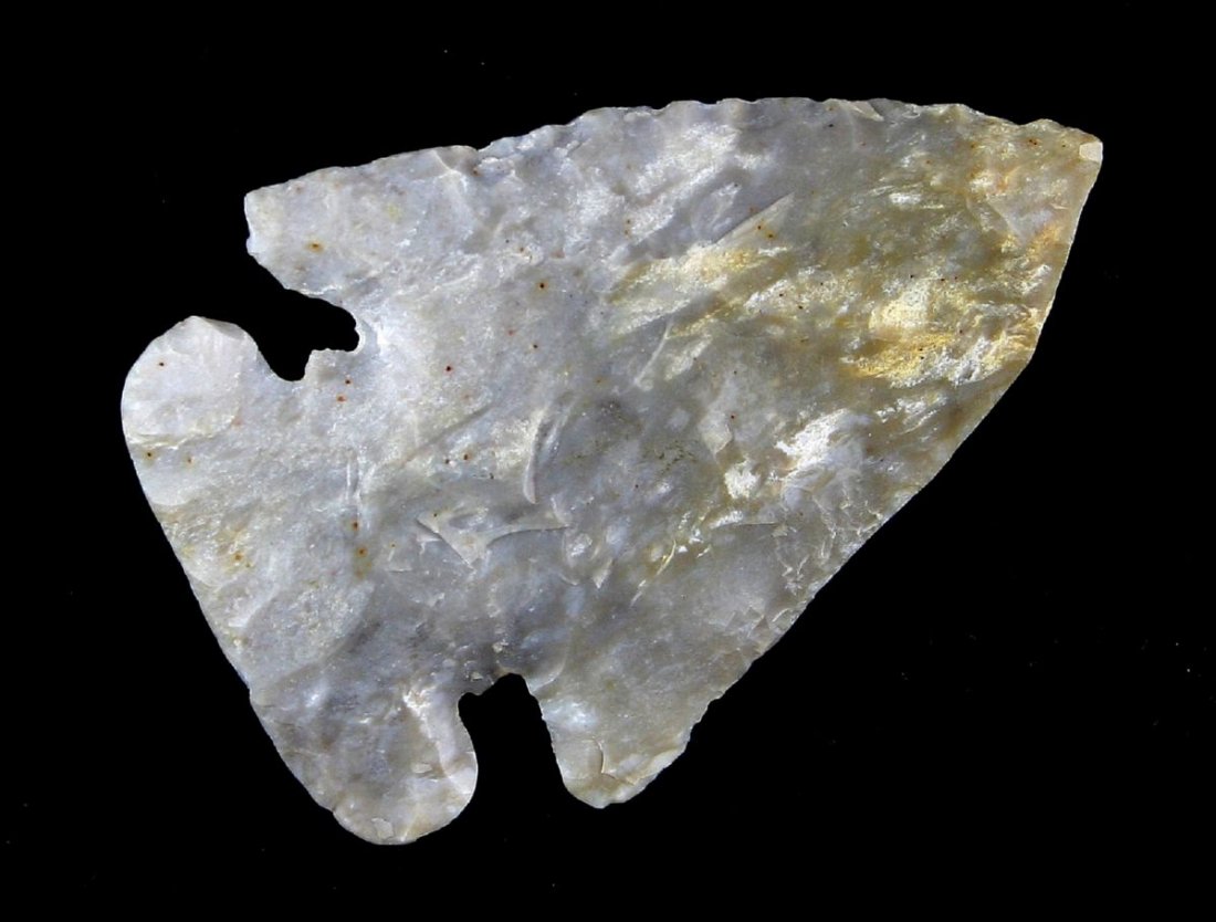 2 1/2" E-Notch Thebes - Partain COA: Found by Duane 'Beanie' Johnson in Rush Co., Indiana. Bayport Chert.