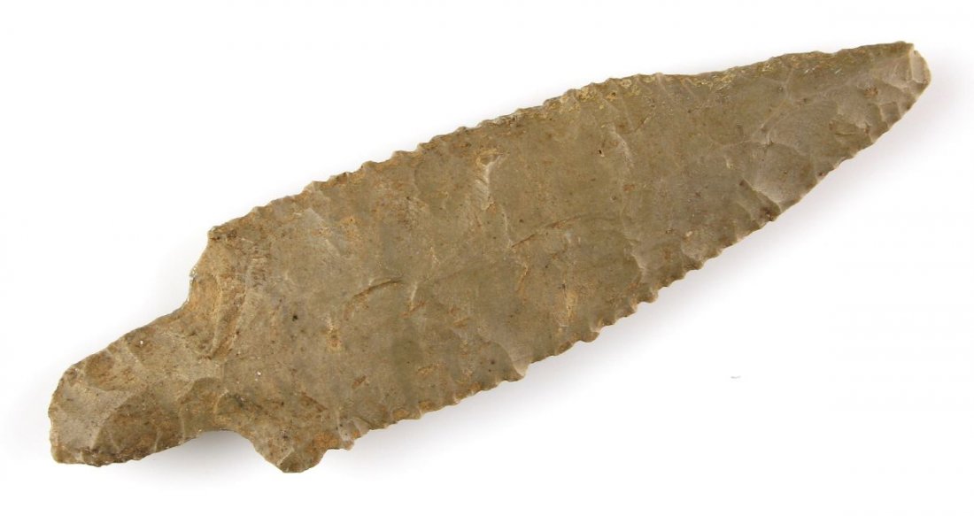 4 7/8" Adena Narrow Stem: Dover chert example from Tennessee. Big with serrations!