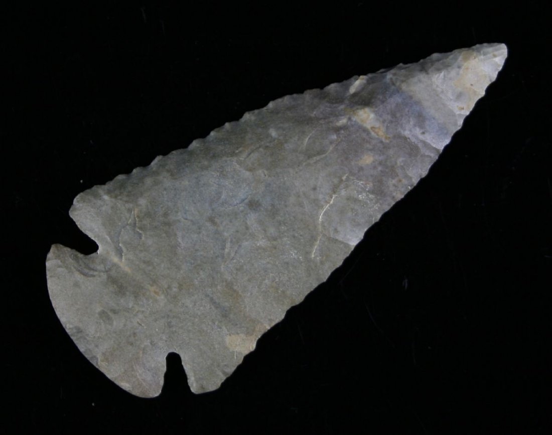 Beautiful 3 1/8" Dovetail - Jackson COA: Super symmetry, flaking, and serrations. Extra pretty multicolored blue, gray, and cream Fort Payne Chert. Found in Scioto County, Ohio. Jackson COA.