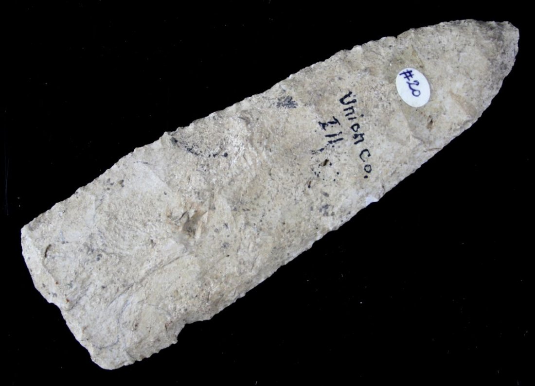 6 3/4" Stanfield Knife - Jackson COA Ex Cowan Hood: Super nice example from Union Co., Illinois in cream fossil chert and LOADED with mineralization. Super nice!