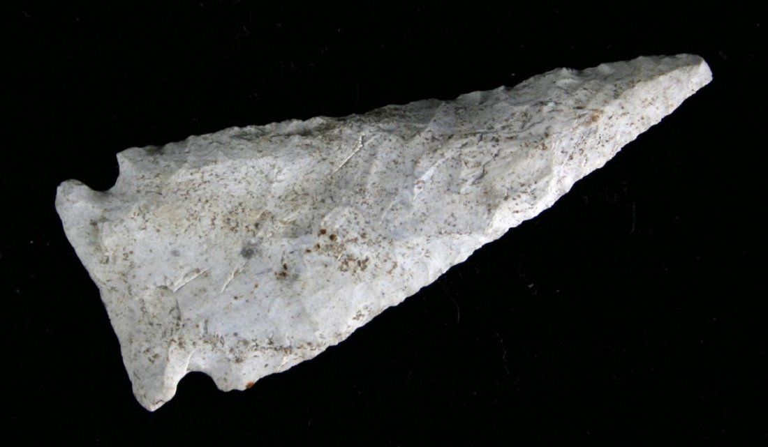3" Archaic Corner Notch: Burlington chert example formerly of the Schug Collection. Dodge Co., Wisconsin.