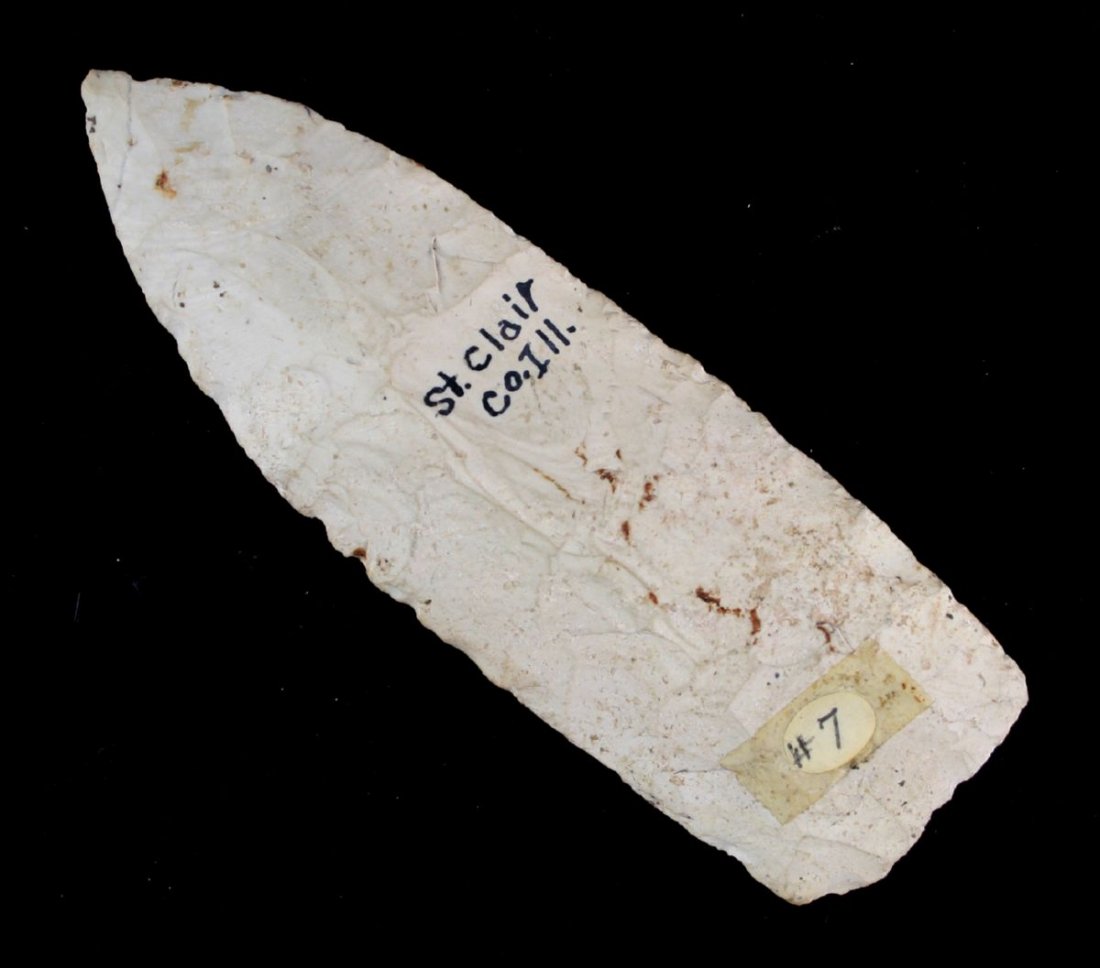 6" Preform Blade - Jackson COA Ex - Cowan Hood: Burlington chert example found in the Cahokia area in St. Clair Co., Illinois. Ex - Cowan Hood Collection. Jackson COA.