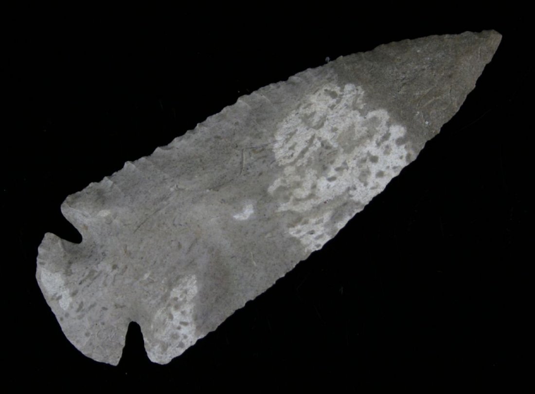World Class 4 1/2" Dovetail - Jackson G-10 COA: Awesome form and color. Beautiful, mottled cream and gray, Fort Payne Chert. Found in Ohio County, Kentucky. Ex- Todd Morris Collection. Jackson G-10 COA.