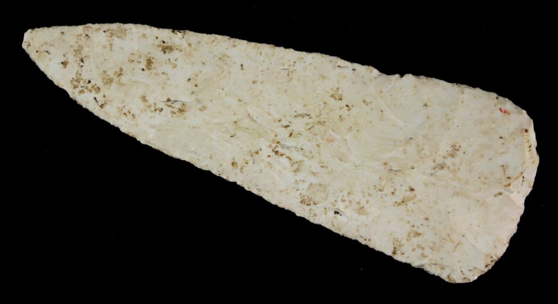 6 1/8" Cobbs Knife: Boone Co., Missouri example in burlington chert. Large and fine!