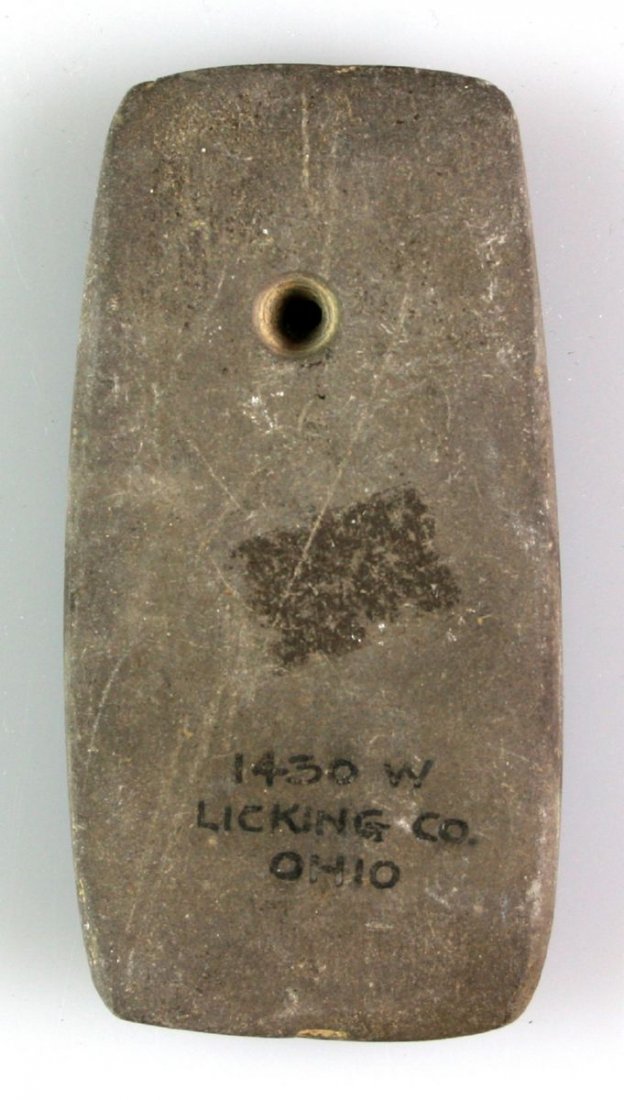 3 1/2" Pendant - Ex Wehrle - Jackson COA: Nice example from Licking Co., Ohio formerly of the Augustin Wehrle Collection (#1430W). Slate. Jackson COA.