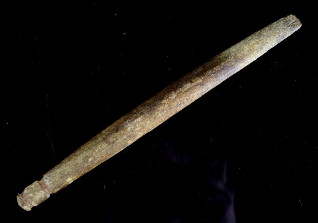 10 1/2" Alaskan Inuit Rib Bone Adze: Nice example with grooved end. Alaska.