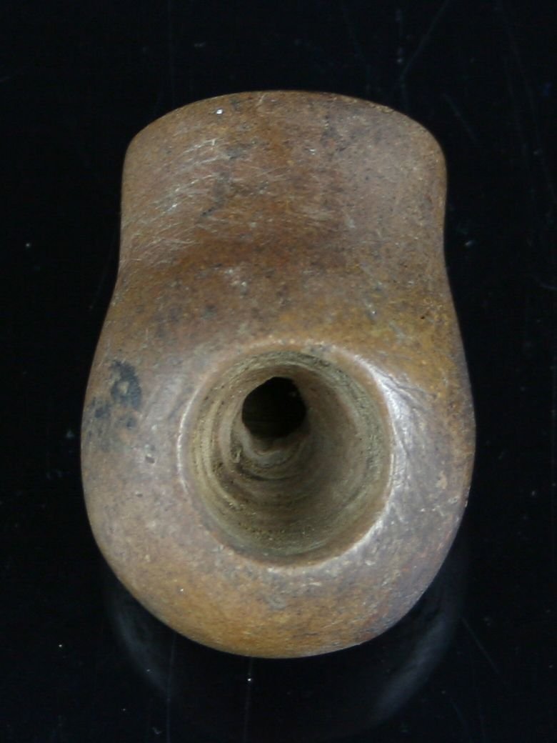 1 9/16" Fort Ancient Vasiform Pipe: Pipestone example found at the Hardin Village Site, Ohio.
