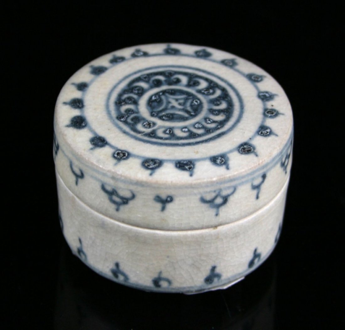 1 1/4" Lidded Jar Hoi-An Hoard: Recovered from Vietnamese shipwreck and dating to the 15th/16th century AD.