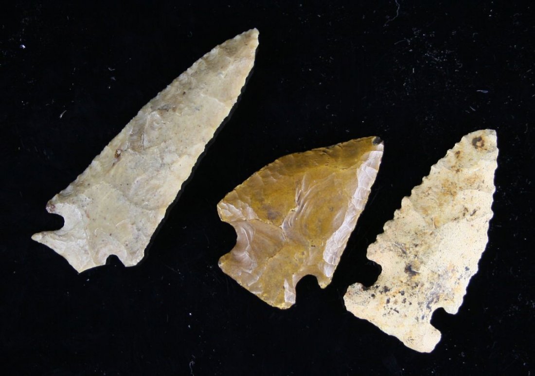 Lot of 3 Florida Points: 1 Edgefield Scraper, 2 Bolen Bevels.