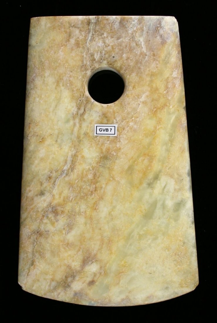 6 1/2" Chinese Luangshu Axe: White patinated jade example of unknown age.