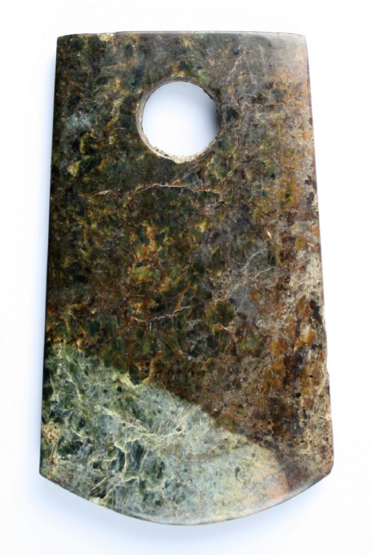 7 7/16" Chinese Greenstone Axe: Exact age unknown. Excellent decorator.