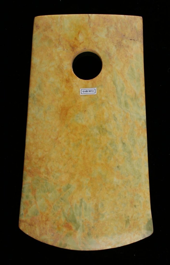 10" Chinese Jade Axe: Nice yellowed green example from China. Exact age unknown.