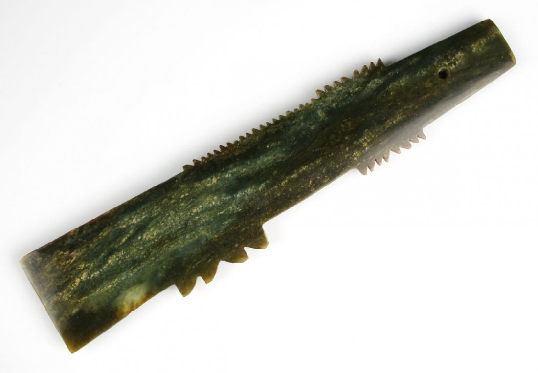 9" Chinese Axe Scepter: Greenstone jade of unknown age. Nicely made and displays very well.