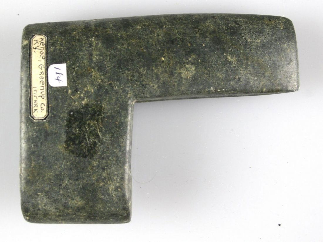 *Repro - 4" Geniculate Bannerstone: Steatite example marked Greenup Co., Kentucky. Reproduction.