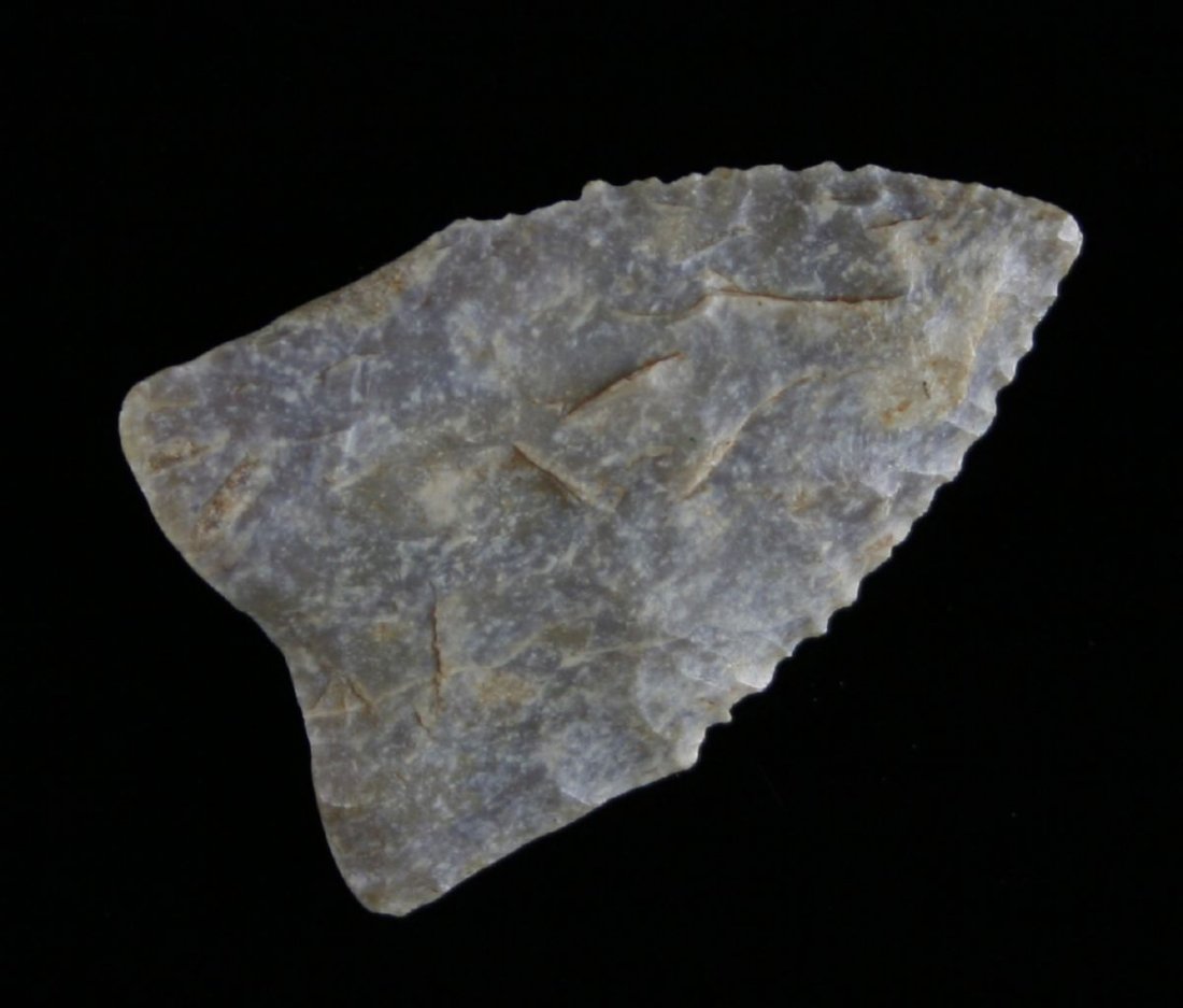 1 11/16" Dalton Kisatchie: Patinated example with nice light serrations. Found in Jasper County, Texas - Near Sam rayburn Dam Site in 1935 Ex - Russell Long Collection T66/649